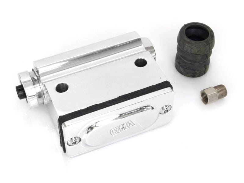 Aluminium motorcycle engine oil filler cap with rubber and brass fittings.