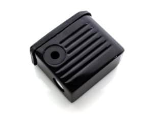 Black motorcycle oil filter cover for Revelry Motorcycles Australia.