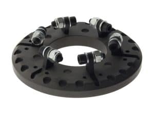 Aluminium motorcycle wheel spacer with bolts for Harley Davidson bikes.