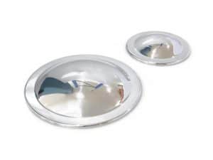 Reflective motorcycle dashboard covers with chrome finish for vintage style.