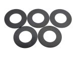Set of black rubber washers for motorcycle maintenance and repairs.