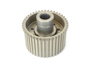 Steel motorcycle gear component, industrial metal part for motorcycle transmission systems.