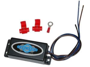 High-performance motorcycle electronic control module with wiring harness from Revelry Cycles.