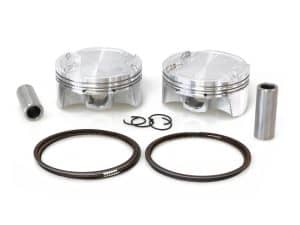 High-performance motorcycle pistons and rings set for custom Revelry Motorcycles builds.
