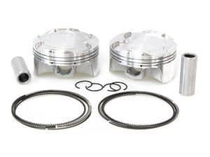 High-performance motorcycle pistons with rings and bearings for Revelry Motorcycles.