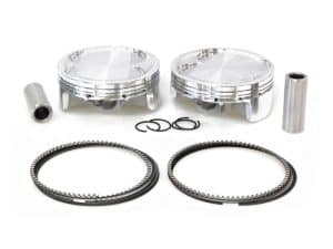 Aluminium motorcycle piston and ring set for Revelry Motorcycles engines.
