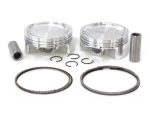 Aluminium motorcycle piston kit with rings and gudgeon pins for custom rebuilds.
