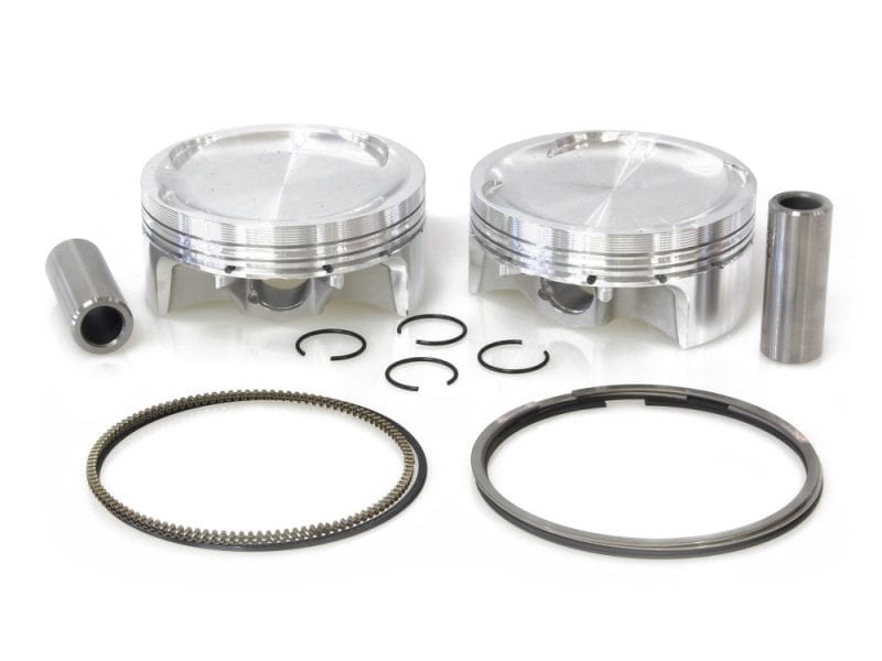 Std Pistons with 9.5:1 Compression Ratio. Fits V-Rod 2008-2017 Stock Bore/Stock Stroke. Aluminium motorcycle piston kit with rings and gudgeon pins for custom rebuilds.