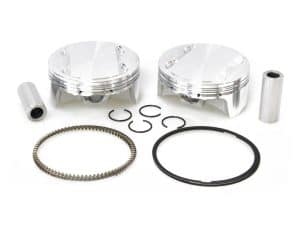 Aluminium motorcycle pistons and parts set for motorcycle performance upgrades.