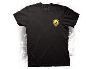 Black T-shirt with Crooked Clubhouse logo, perfect for motorcycle enthusiasts and club members.