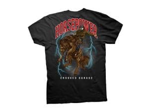 Horsepower motorcycle graphic T-shirt, motorcycle riding artwork, motorcycle apparel, Revelry Cycles Australia.
