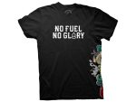 No fuel no glory motorcycle T-shirt with rebellious motorcycle rider design in black.