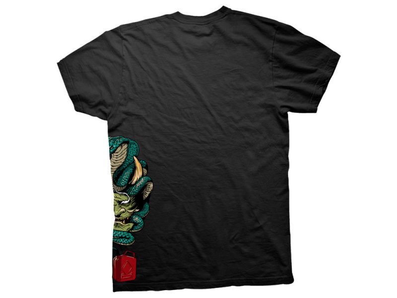 Vegan tattoo design on black T-shirt, engraved tattoo, Japanese tattoo style.