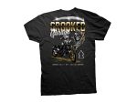 Dark grey Crooked Garage motorcycle t-shirt with skull and motorcycle graphic, perfect for motorcycle enthusiasts.