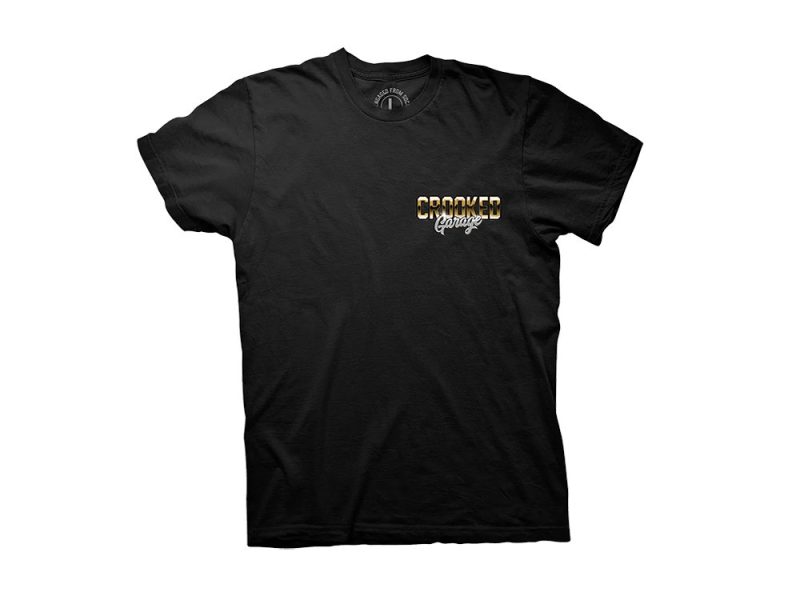 Crooked garage t-shirt, motorcycle apparel, revelry cycles Melbourne.