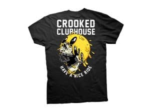 Vintage skull and lemon graphic T-shirt, Crooked Clubhouse biker apparel, perfect for motorcycle enthusiasts.