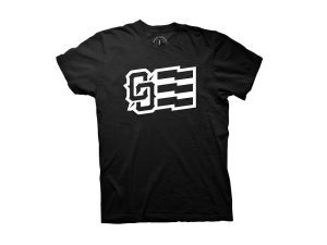 Bold black T-shirt with Revelry Motorcycles logo for motorcycle enthusiasts.