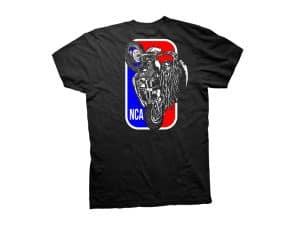 Motorcycle graphic t-shirt with NCA logo, perfect for motorcycle enthusiasts and riders.