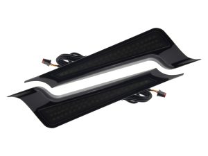 LED Fascia Panels. Red Run/Brake and Amber Turn with Smoke Lens & Black Housing. Fits Street Glide, Road Glide & Road King Special 2014up.