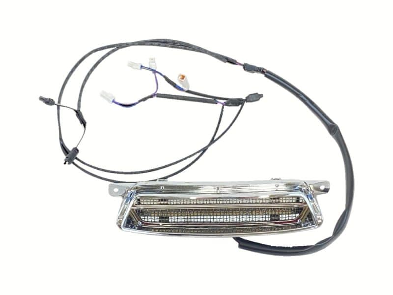 High-performance motorcycle LED indicator with wiring harness for Revelry Motorcycles.