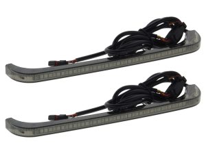 LED motorcycle turn signal indicators with wiring harness for Revelry Motorcycles.