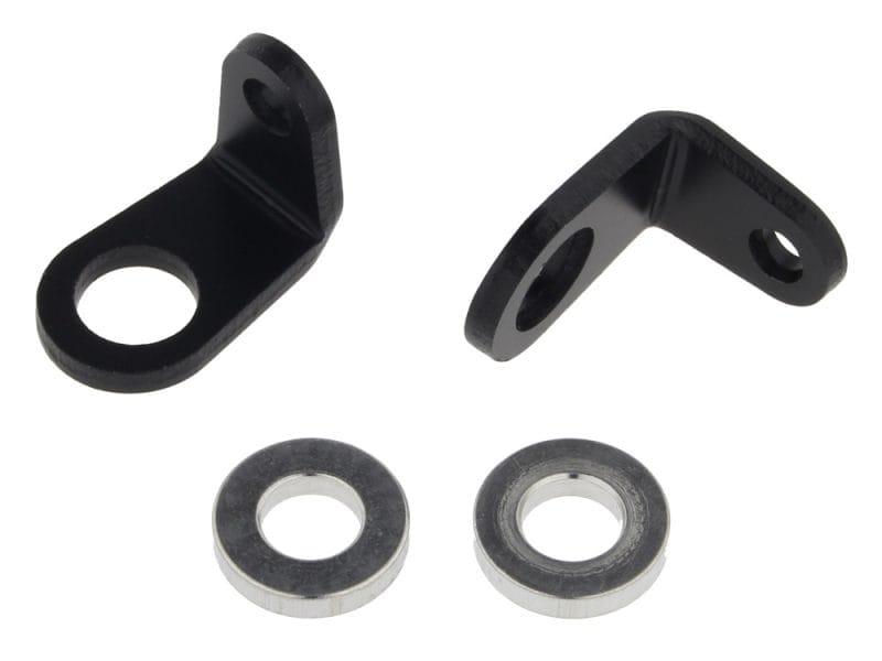 High-quality motorcycle parts for Revelry Motorcycles, durable black L-brackets with bearings.