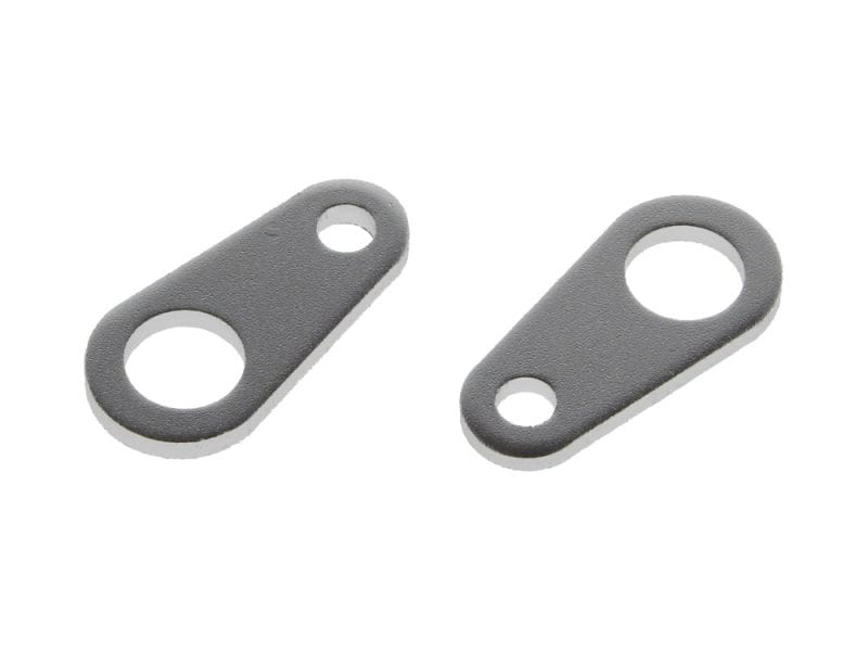 Small grey motorcycle footpeg mounting brackets, durable and lightweight motorcycle accessories.