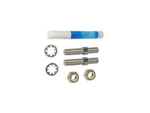 Steel motorcycle bolts with washers and nuts for Revelry Motorcycles, durable and reliable hardware.