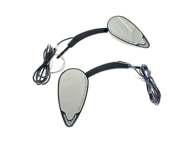 LED Mirrors Run/Turn - Black. Meteor motorcycle turn signals with integrated mirrors, designed for enhanced visibility and style.