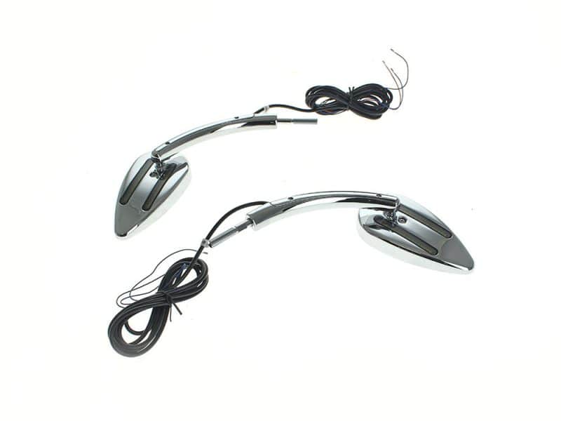 Chrome motorcycle turn signals with wiring for Revelry Motorcycles.