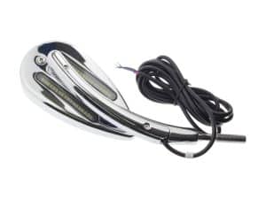 High-performance LED motorcycle indicators with chrome finish for Revelry Motorcycles.