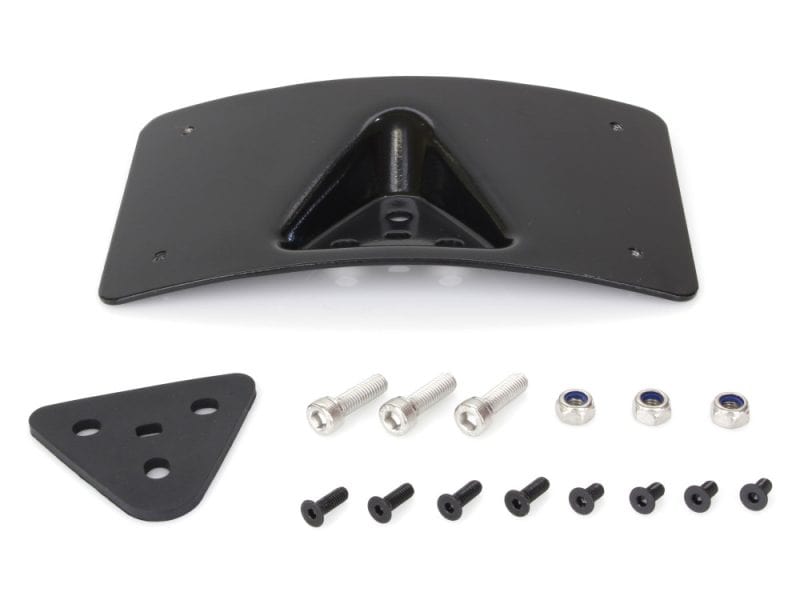 Bike mirror mounting bracket for Revelry Motorcycles, black with mounting hardware included.