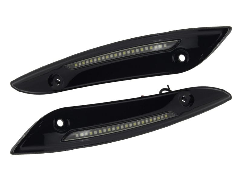 LED Dynamic Windshield Trim - Smoke Lens Black motorcycle LED turn signal lights for Revelry Motorcycles, Australian made.