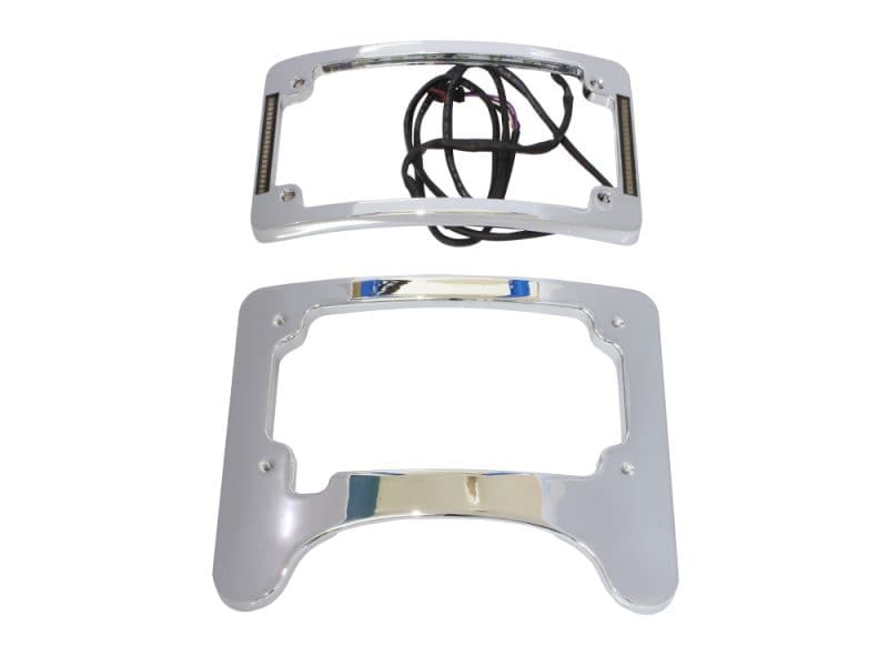 Turn Signal Eliminator Kit - Chrome with Red LED's for Brake Lights. Fits Most Touring 2014-2024 Chrome motorcycle headlight bezel with wiring harness for Revelry Motorcycles.