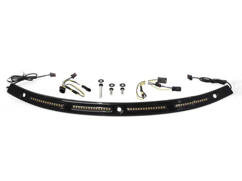 LED DRL Windshield Trim with Sequential Amber Turn High-quality motorcycle LED tail light strip with wiring harness for Revelry Motorcycles.