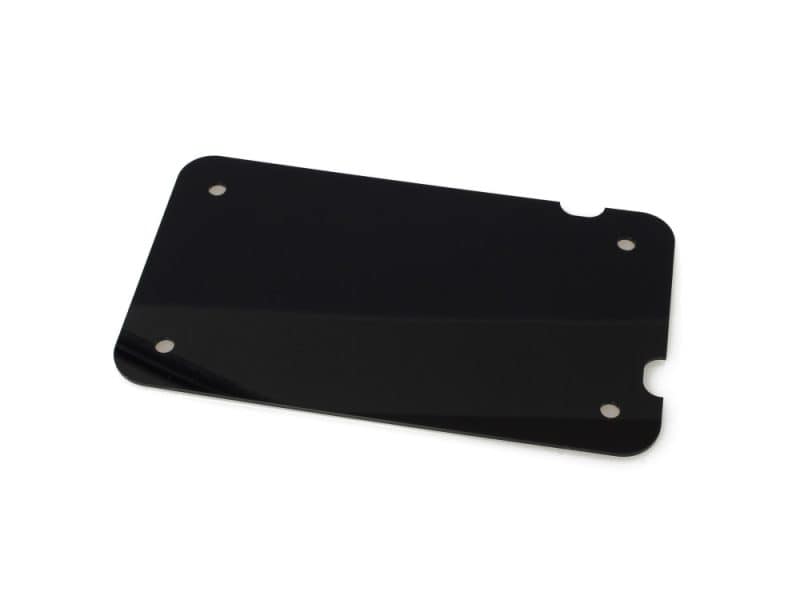 Black motorcycle sprocket cover plate for Revelry Motorcycles, durable and stylish accessory.