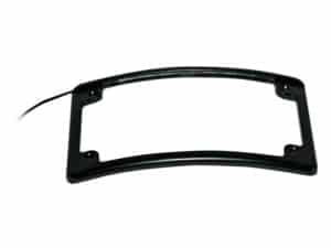 Black motorcycle license plate frame for Revelry Motorcycles, durable and sleek design.