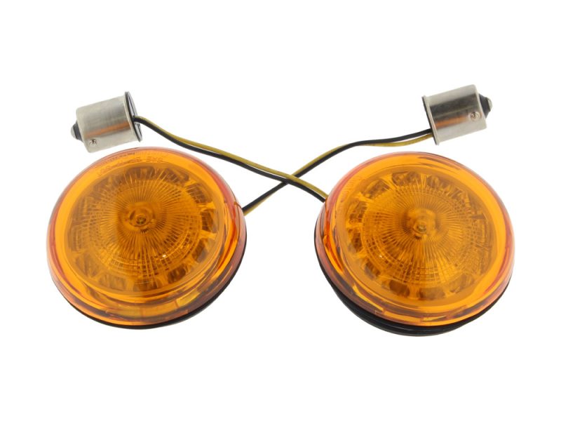 ProBeam LED Amber Turn Signal Inserts With Amber Lenses. Fits Front and Rear on most Models With OEM Bullet Style Indicators 2002up. Vintage motorcycle indicator lights for Revelry Motorcycles, perfect for custom bike builds and restorations.