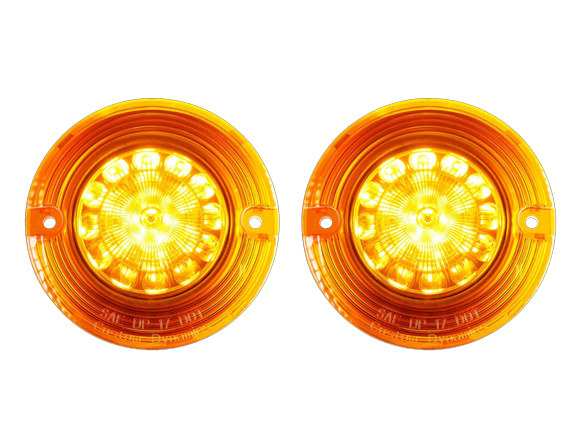 ProBeam LED Amber Turn Signal Inserts With Amber Lenses. Fits Front and Rear on Most FL Models 1986up with Flat Style Indicators. LED motorcycle indicator lights - bright amber turn signal lights for motorcycles.