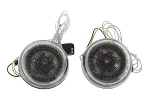 High-performance motorcycle turn signals with LED lights for Revelry Motorcycles.