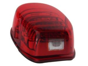 Bright red motorcycle tail light with LED indicator for Revelry Motorcycles in Australia.