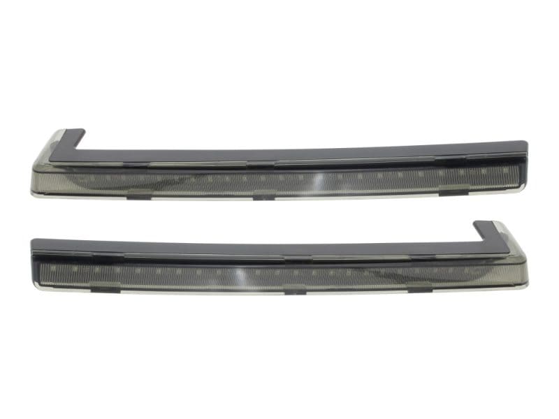 Bright LED motorcycle turn signals, sleek black design for Revelry Motorcycles.