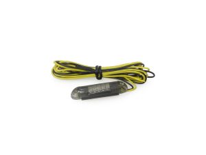 Yellow and black motorcycle electrical connector wire with LED indicator.