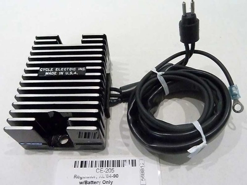 High-performance electric motorcycle regulator with cooling fins and power cable, for Revelry Motorcycles.