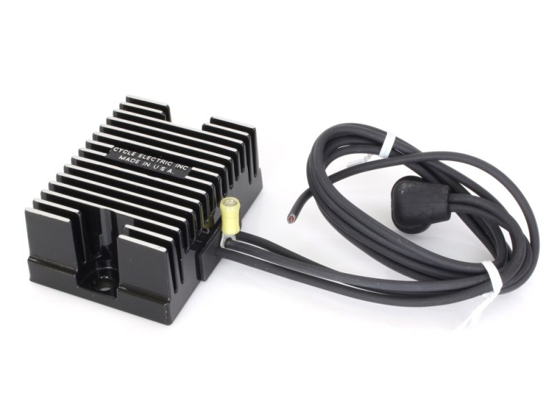 Metal motorcycle voltage regulator with cooling fins, ideal for Rebelry bikes.