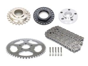 High-performance motorcycle sprockets, chain, and hardware kit for Revelry Motorcycles Australia.