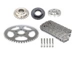 Enhanced motorcycle sprocket and chain set for Revelry Motorcycles. Precision-engineered parts for optimal performance and durability.
