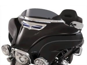 Luxurious touring motorcycle fairing with advanced lighting and aerodynamic design.