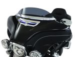 High-end motorcycle touring fairing with LED lights and aerodynamic design for Harley Davidson touring bikes.
