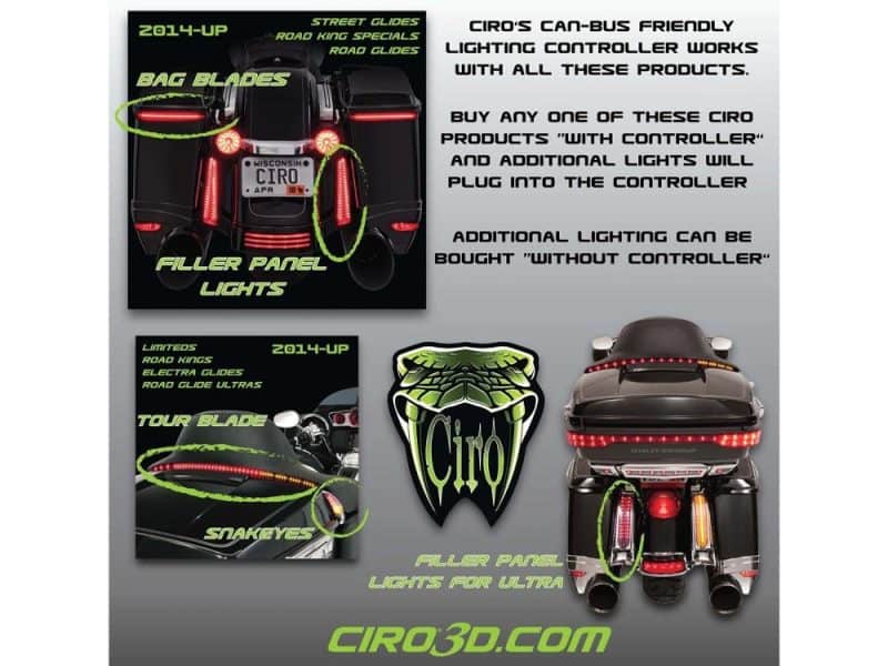 High-performance motorcycle LED lighting accessories for Harley Davidson touring bikes.